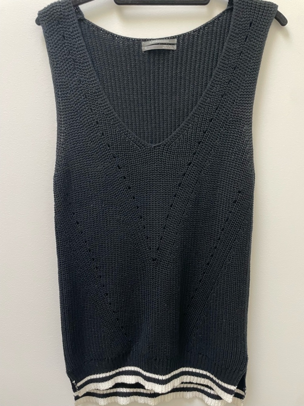 By Anthropologie 100% Cotton Rib Knit Pointelle Sweater Vest